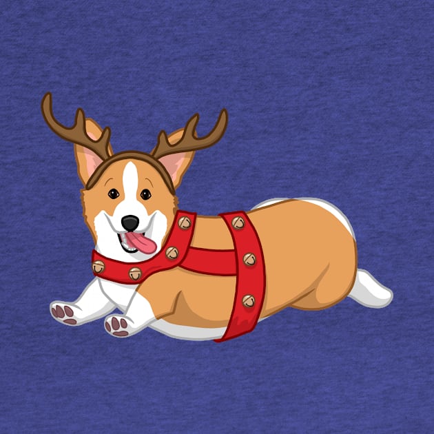 Cute Tan Corgi in Christmas Reindeer Costume by csforest